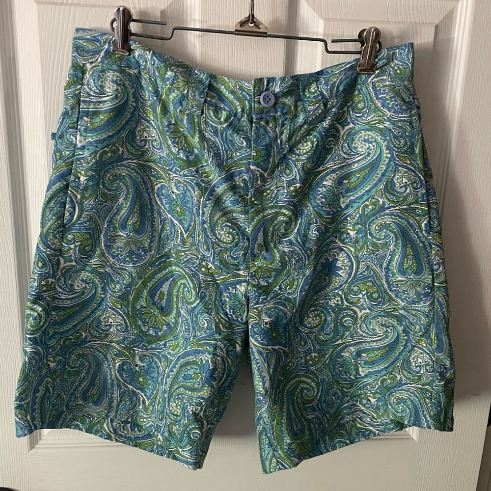 Tighman Active Fit Short in Blue with Green Paisley by Liquid Flow W32